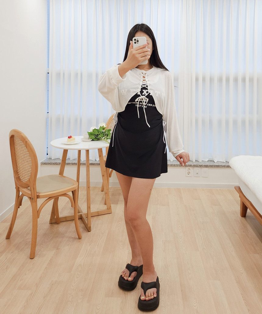 [XL-5XL/빅사이즈] 볼레로 3피스 세트 원피스 수영복 체형커버 긴팔 시스루 아일렛 래쉬가드 + 커버업 + 반바지 상세 이미지 23