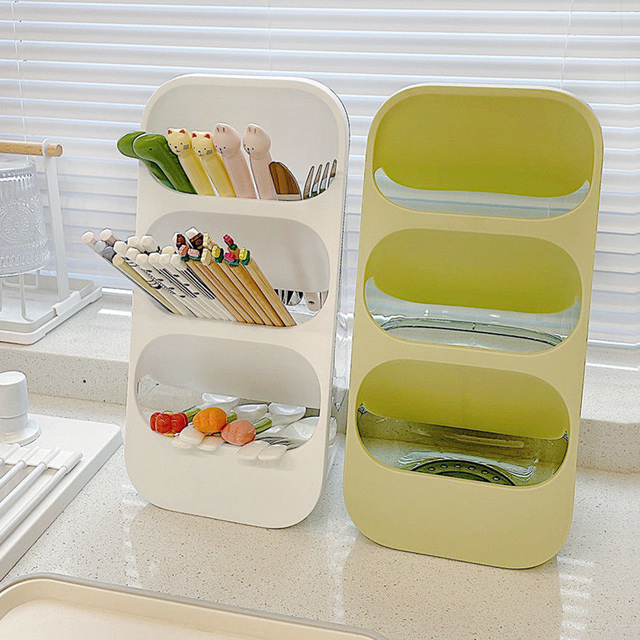 물빠짐 스탠드형 3단 수저꽂이 싱크대정리 조리도구통 대용량 숟가락통