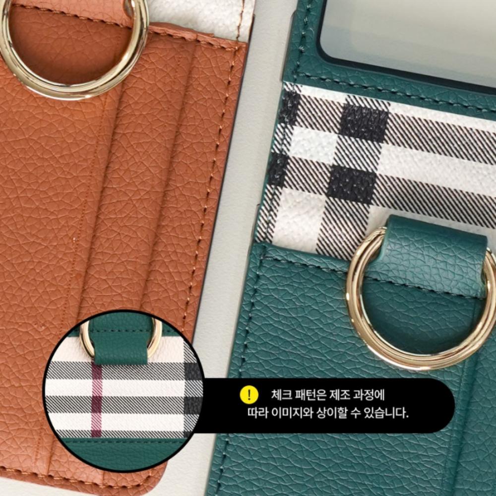 로베 체크 카드 수납 지갑 케이스 브라운, 갤럭시Z 플립7 FE - 상세 이미지 2