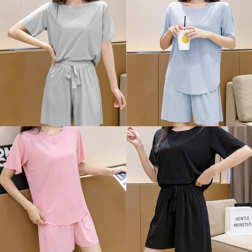 여자 홈웨어 세트 여성 밴딩 반팔 반바지 여름 봄 가을 잠옷 파자마 실내복 상하의 무지 이미지 1