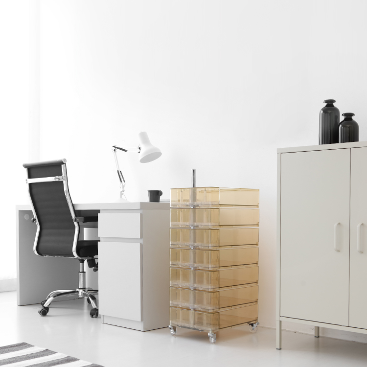 빙그리 회전서랍 트롤리 7단 투명옐로우 5528.8591