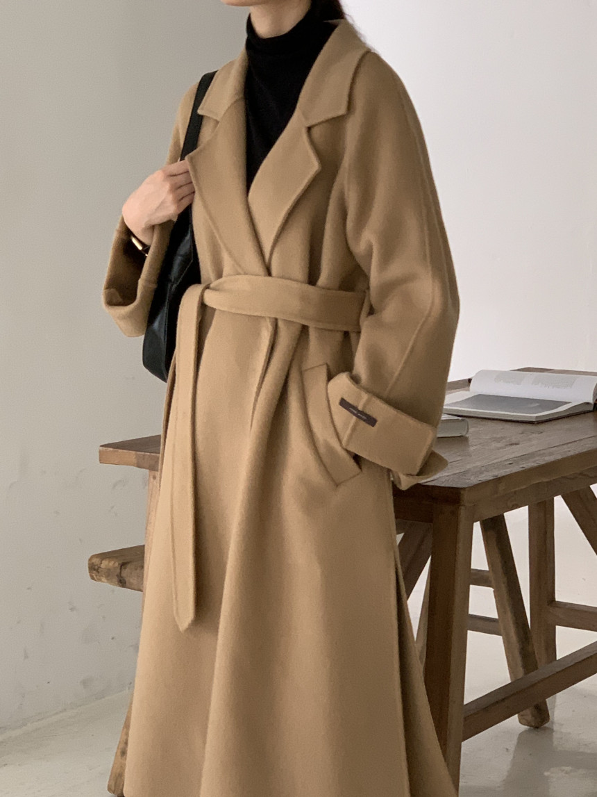 [아이메르/XS,S,F]울100 엘라 핸드메이드코트/ 키작녀 카멜코트 오버핏 빅사이즈 벨트 맥시 롱코트 상세 이미지 36