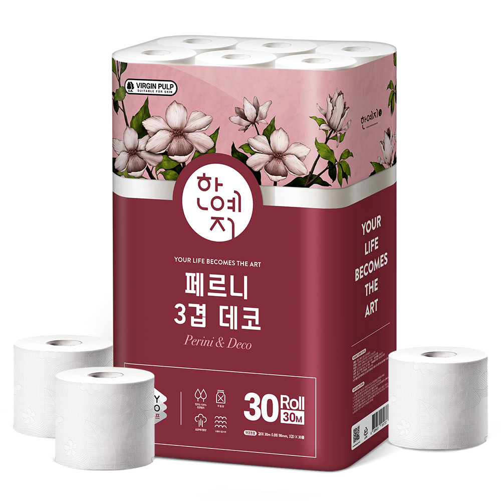 한예지 천연펄프 3겹 페르니데코 두루마리 휴지 화장지 30m, 30롤, 2팩 - 상세 이미지 2