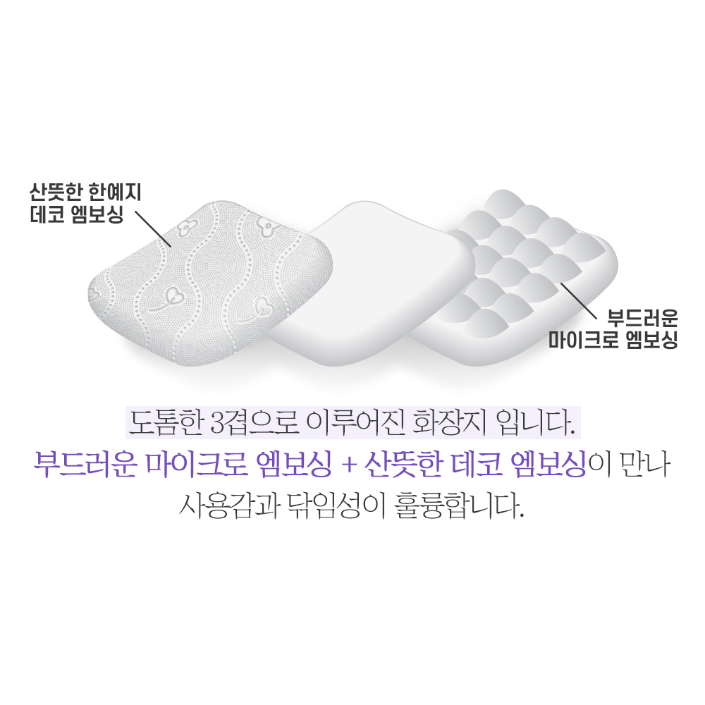 한예지 천연펄프 3겹 순수 라벤더 두루마리 휴지 화장지 25m, 30롤, 3팩