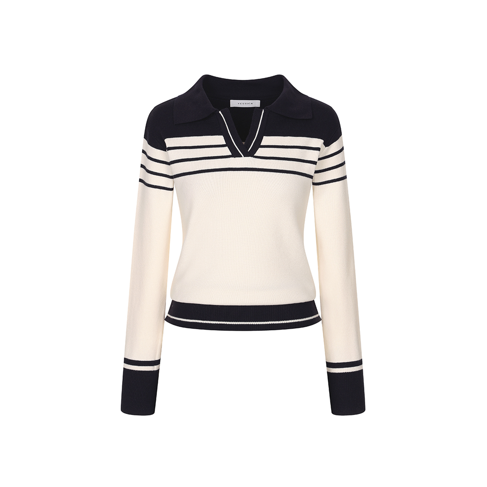 예시카 베이직 오픈카라 배색 니트 YH8KP617