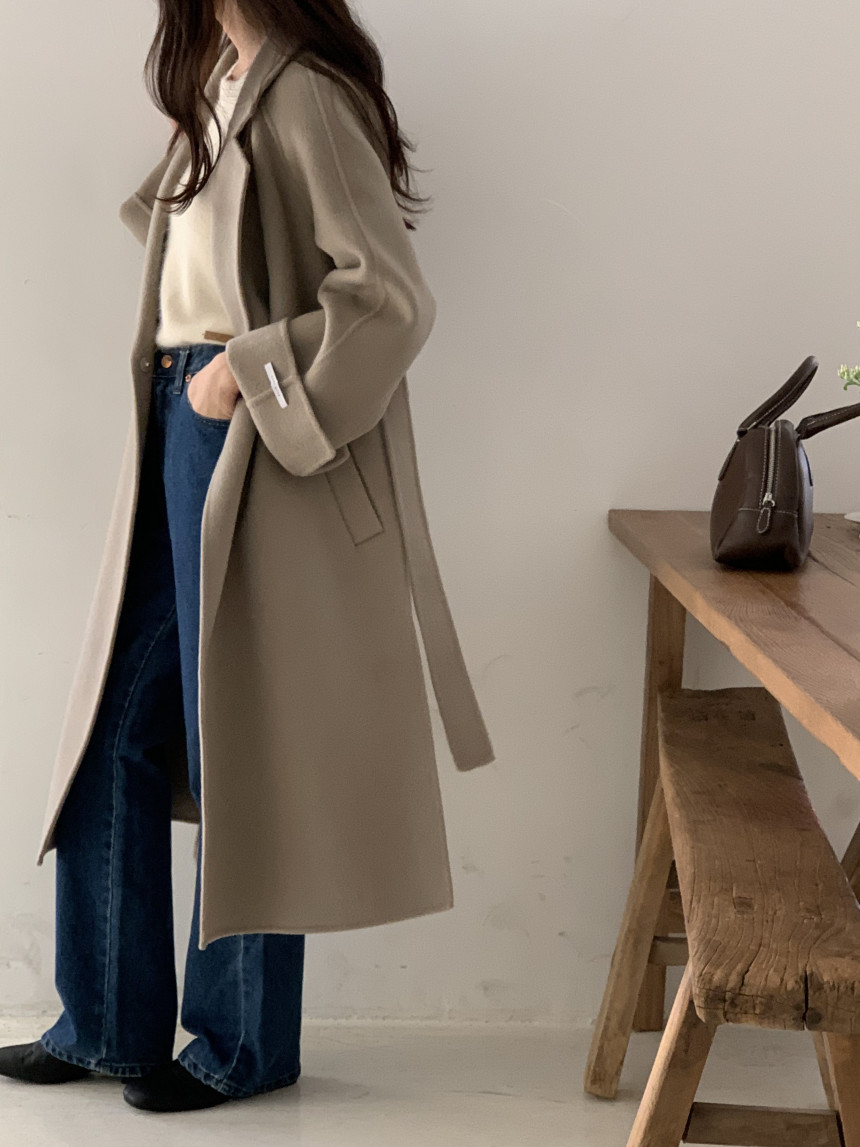 [아이메르/XS,S,F]울100 엘라 핸드메이드코트/ 키작녀 카멜코트 오버핏 빅사이즈 벨트 맥시 롱코트 상세 이미지 12