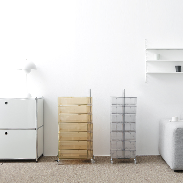 빙그리 회전서랍 트롤리 7단 투명옐로우 5528.8591