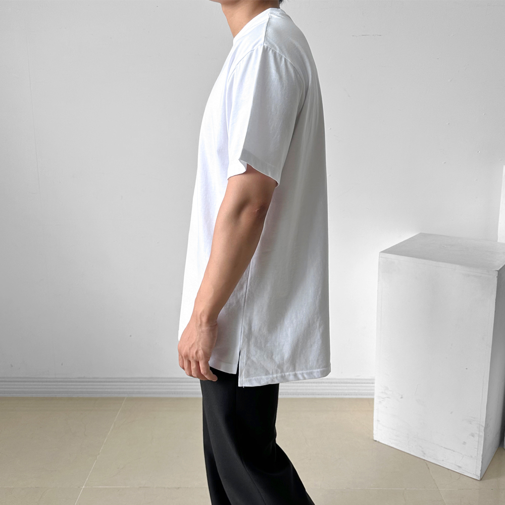 뉴싸인 남자 레이어드 반팔티 흰색면티 무지 반팔 오버핏 티셔츠