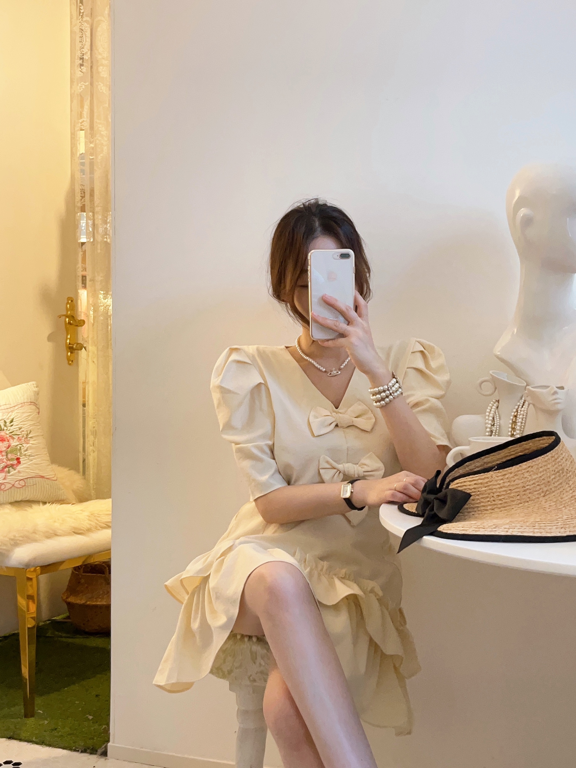 버터멜리 셋업 2piece SET (블라우스&스커트/퍼프,리본,투피스,세트룩) [비비아레이디] 제품 이미지