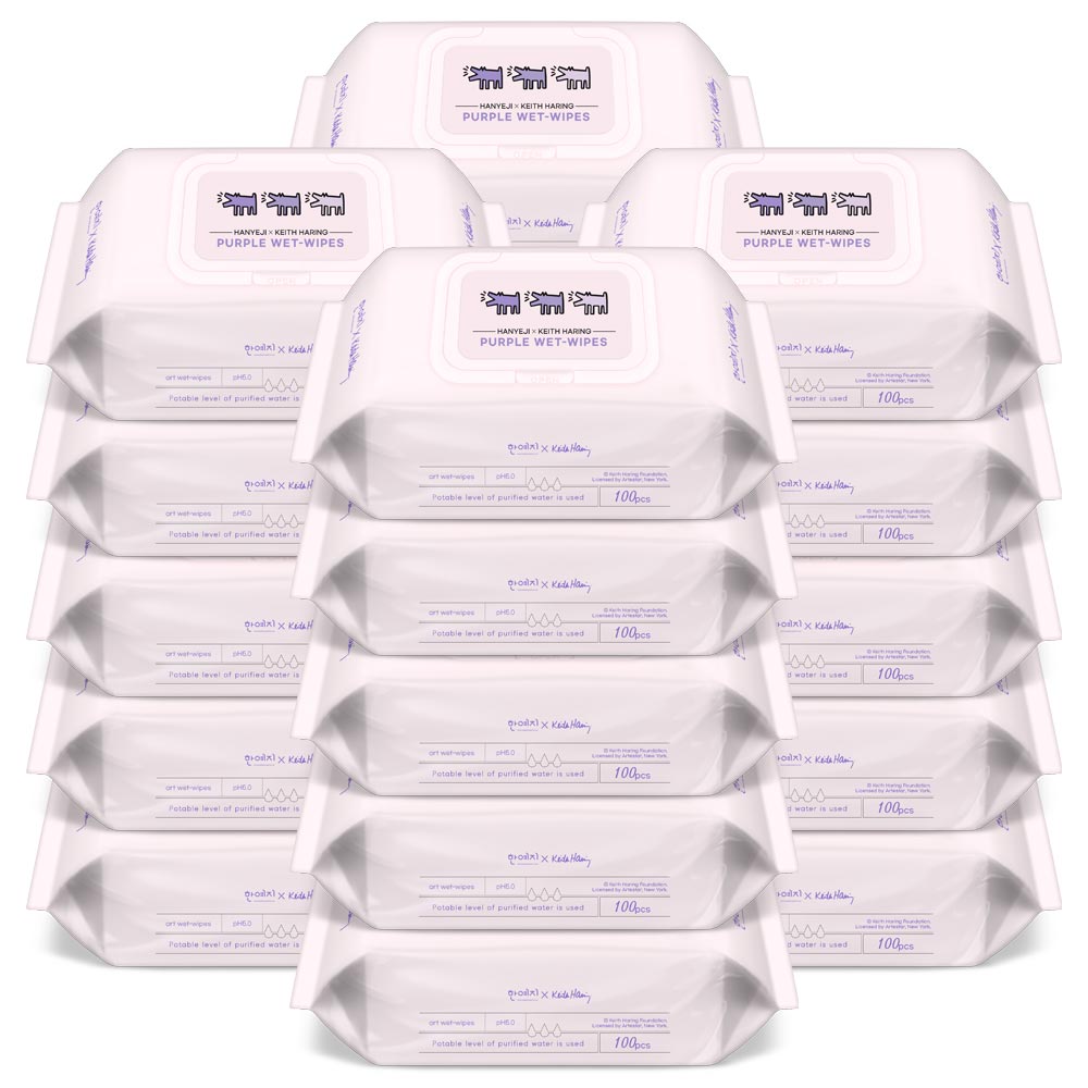 한예지 키스해링 퍼플 물티슈 캡형 100매, 20개