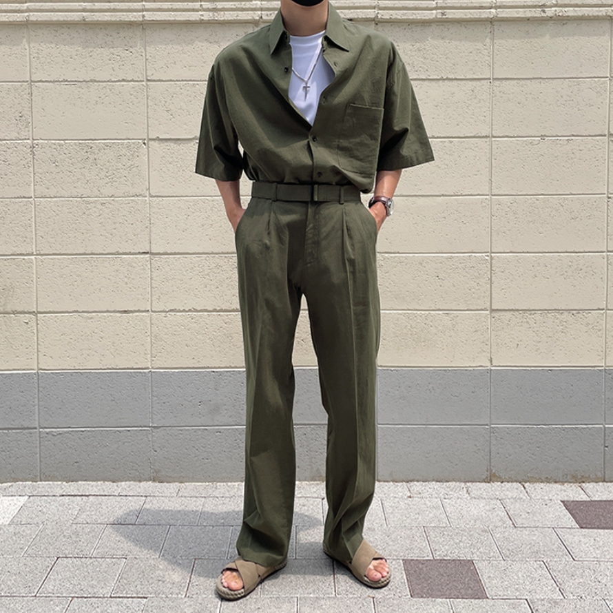 남자 케이시 여름 린넨 반팔셔츠 와이드슬랙스 셋업 세트 이미지 2