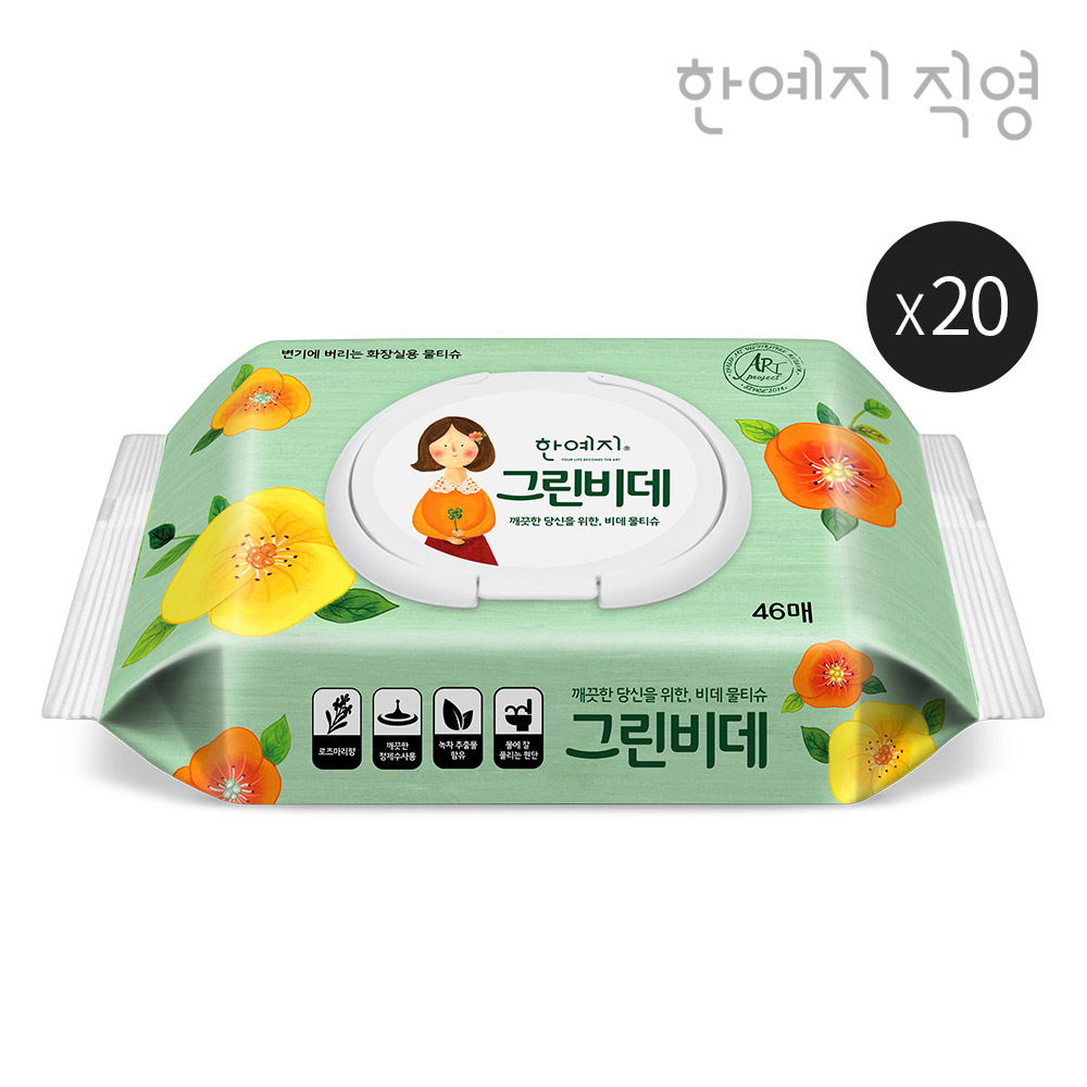 한예지 그린비데 물티슈 캡형 46매, 20개
