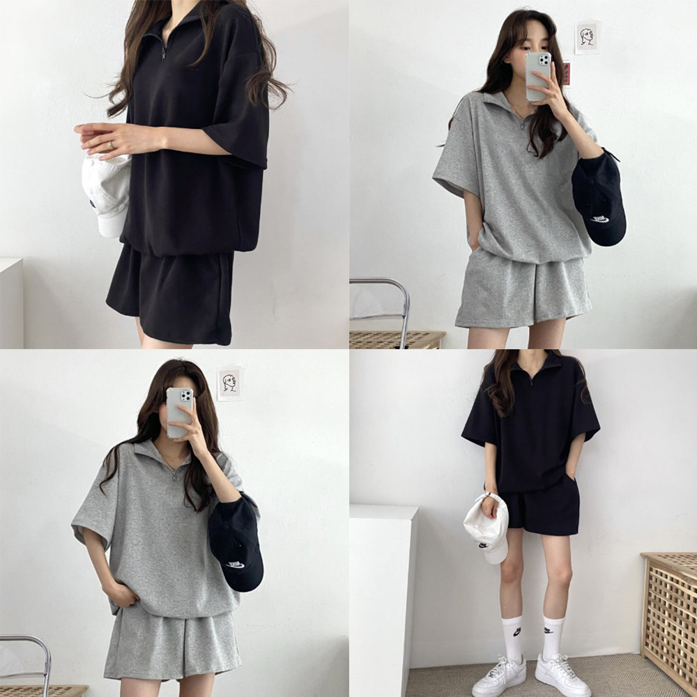 여자 아노락 세트 반팔 반바지 상하의 트레이닝 바지 트레이닝복 상하 운동복 츄리닝 셋업 이미지
