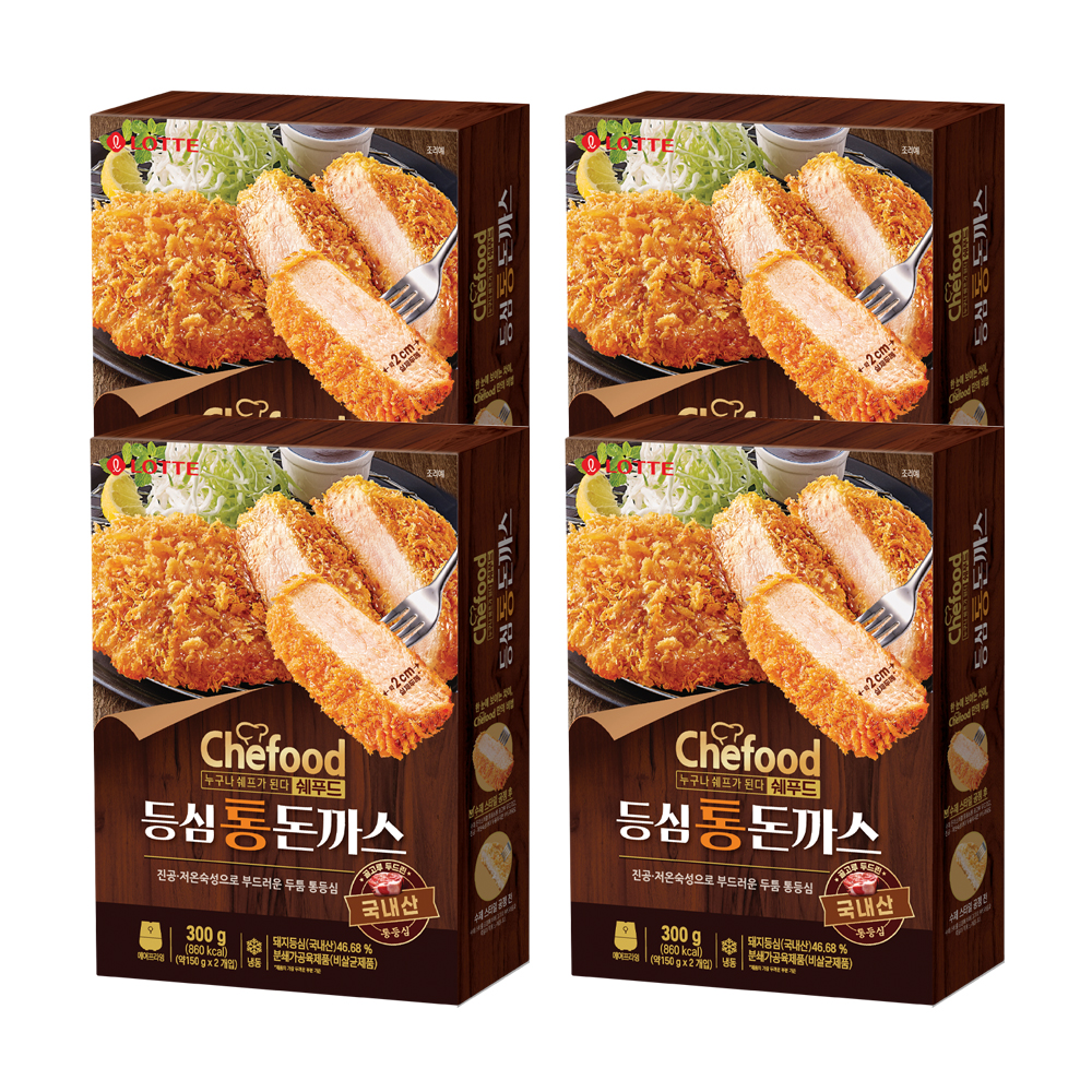 [신야치킨 닭강정 1개 증정] 쉐푸드 등심통돈까스 300g, 4개