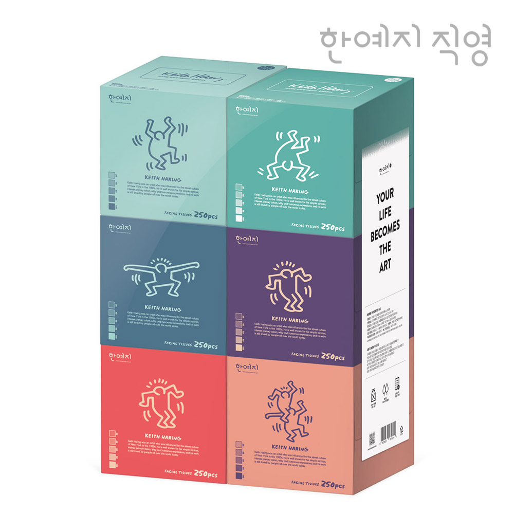 한예지 키스해링 오브제 무형광 곽티슈 각티슈 미용티슈 250매 6입 1팩
