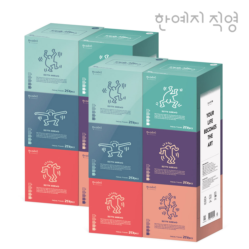 한예지 키스해링 오브제 무형광 곽티슈 각티슈 미용티슈 250매 6입 2팩