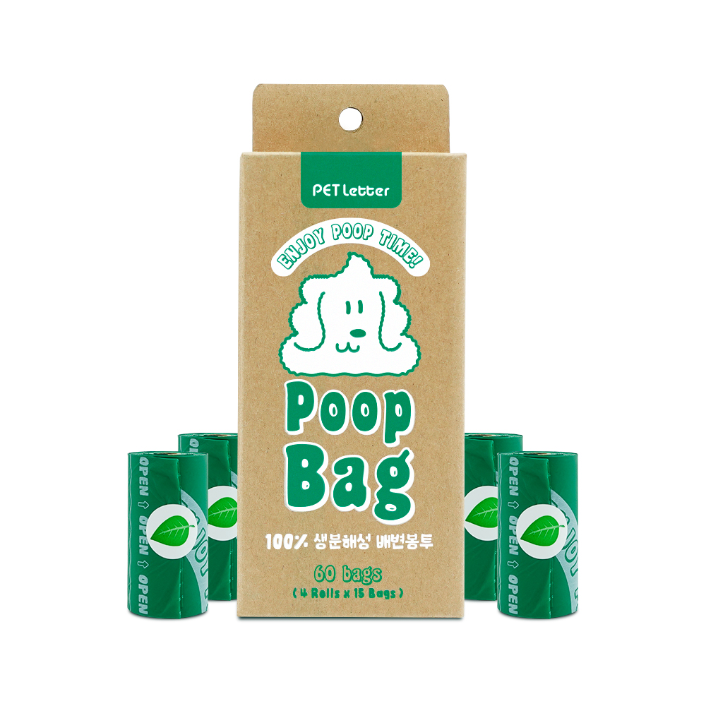 펫레터 풉백 60매 (15매x4롤) 100% 생분해 강아지 배변봉투 리필