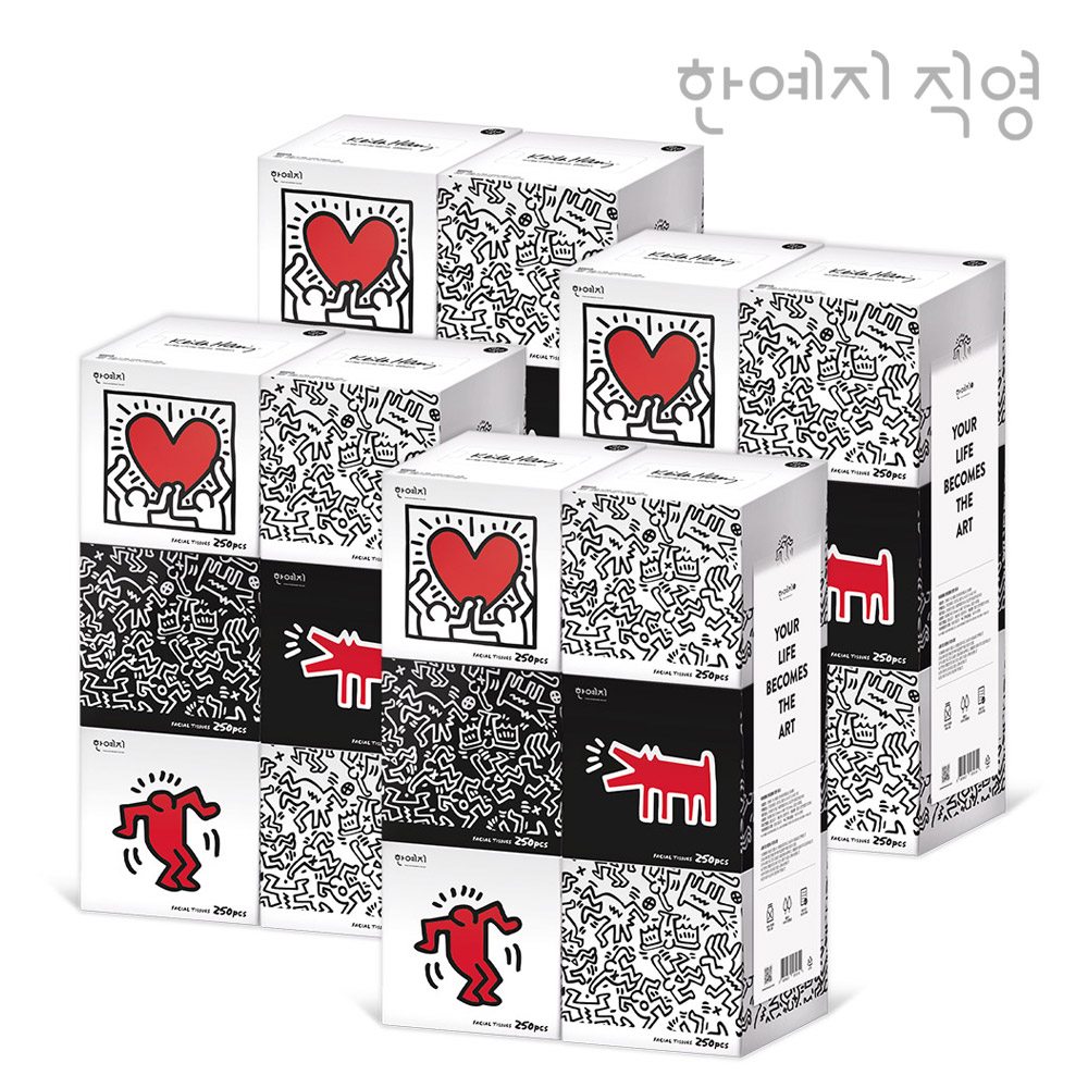 한예지 키스해링 오리지널 천연펄프 무형광 미용티슈 250매 6입 4팩