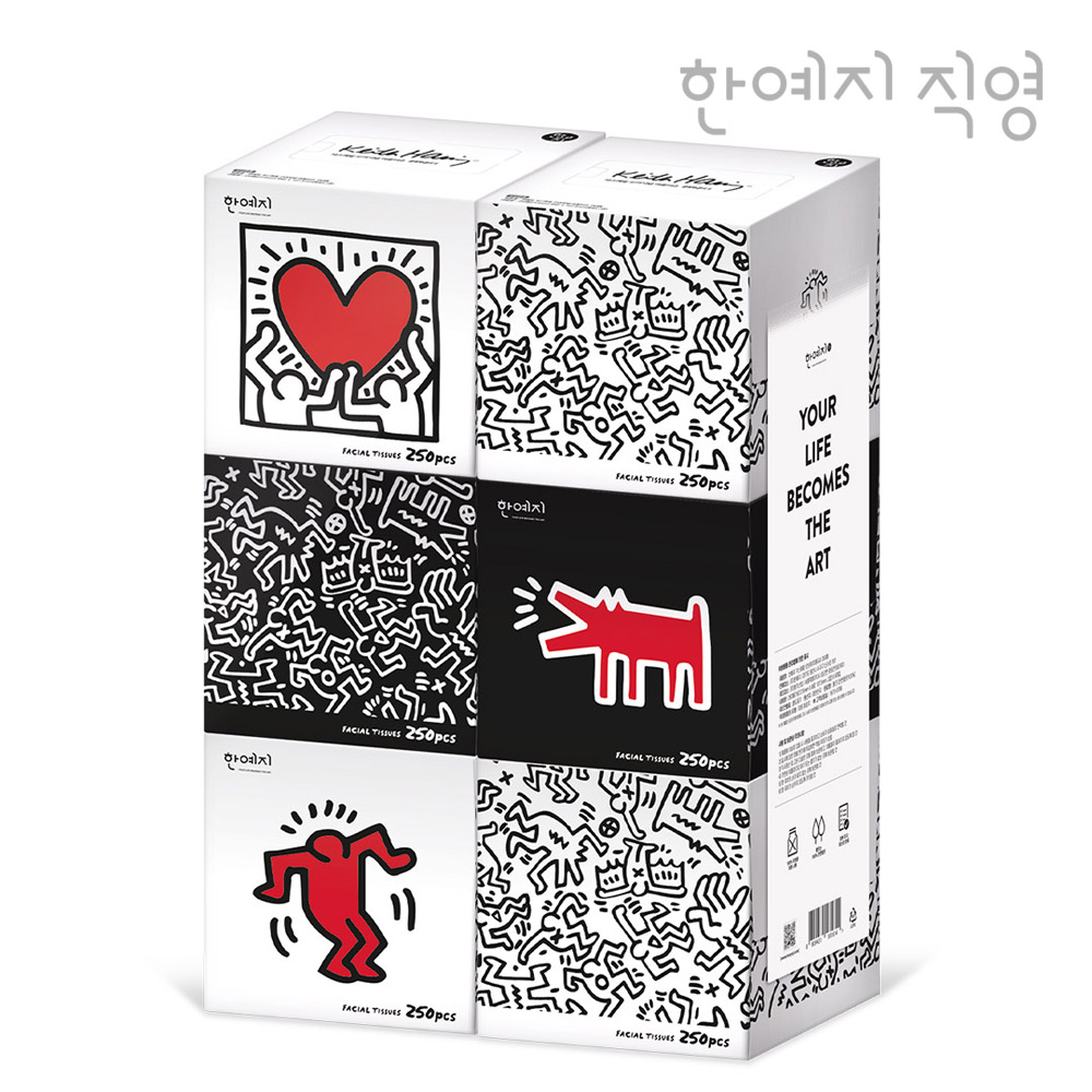 한예지 키스해링 오리지널 천연펄프 무형광 미용티슈 250매 6입 1팩
