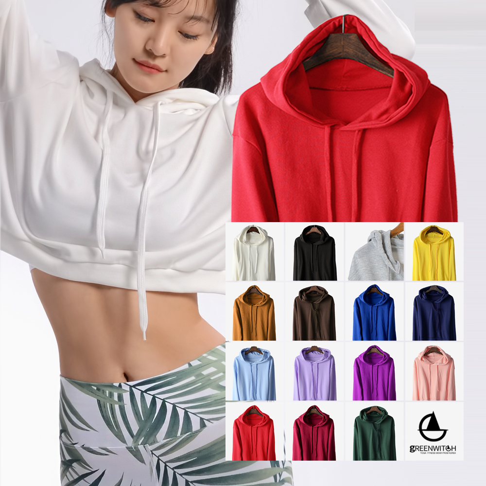 그리니치 라인을 살려주는 크롭후드티 맨투맨티 간절기 요가복 - 상품 이미지