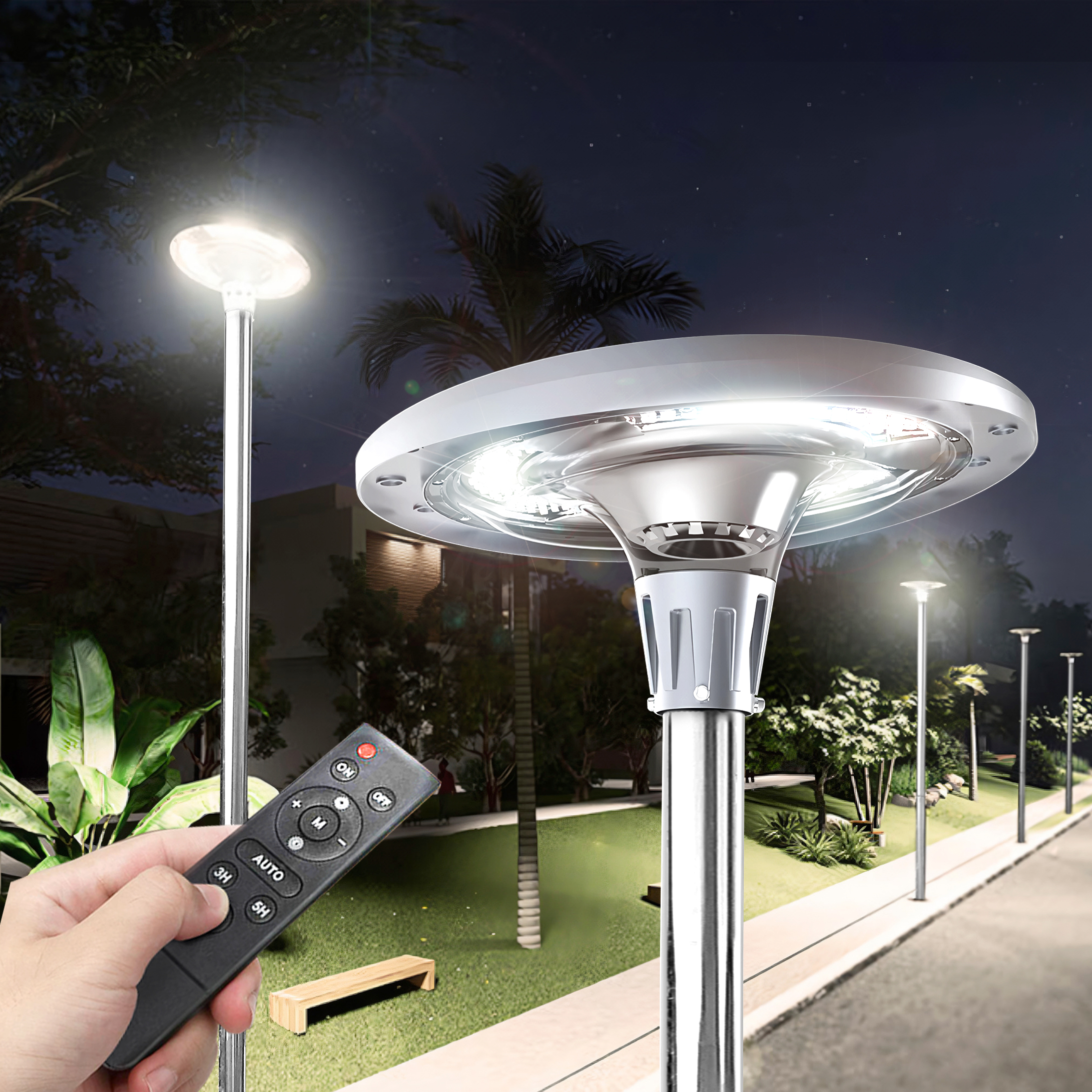태양광 가로등 태양열 조명 정원등 LED 볼라드등 원형 UFO 800W - 상품 이미지