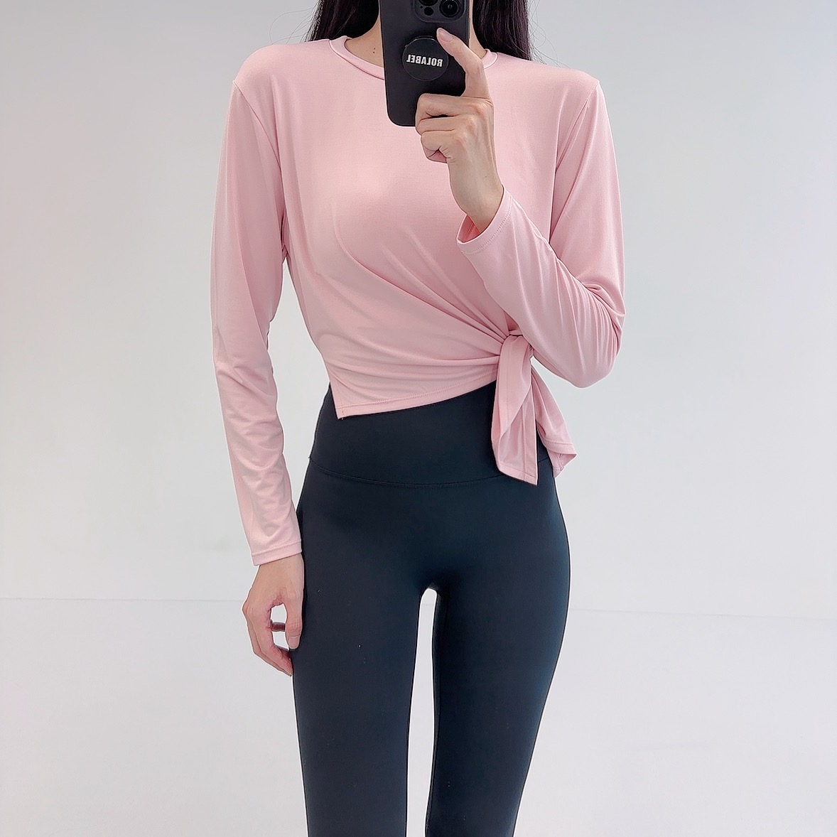 로라벨 뉴핏 필라테스복 여성 요가복 필라테스 요가 상의 티셔츠 커버업 운동복 긴팔 크롭 - 상세 이미지 5