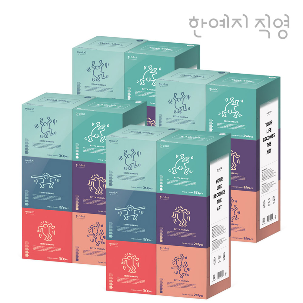 한예지 키스해링 오브제 무형광 곽티슈 각티슈 미용티슈 250매 6입 4팩