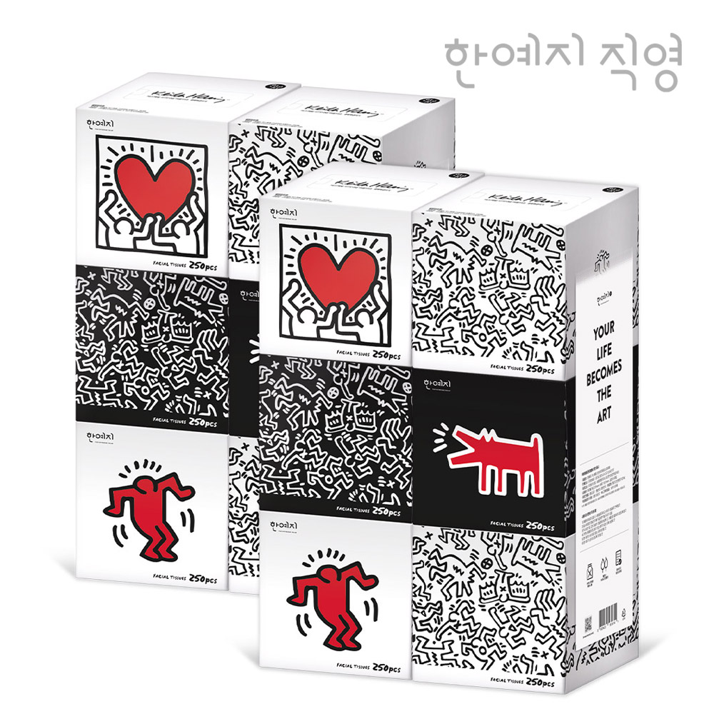 한예지 키스해링 오리지널 천연펄프 무형광 미용티슈 250매 6입 2팩