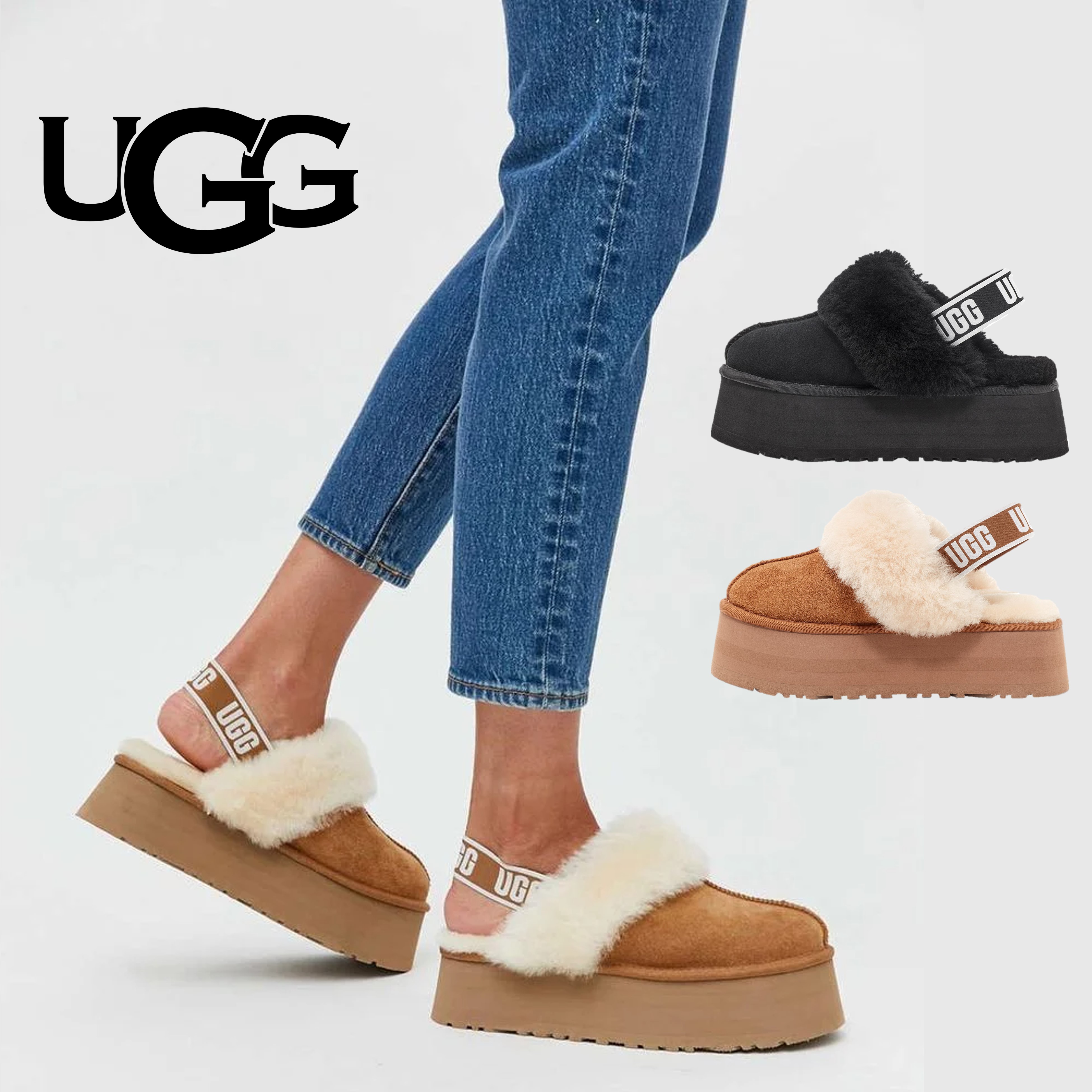 어그 슬리퍼 펀케트 체스넛 블랙 여성 UGG 미국