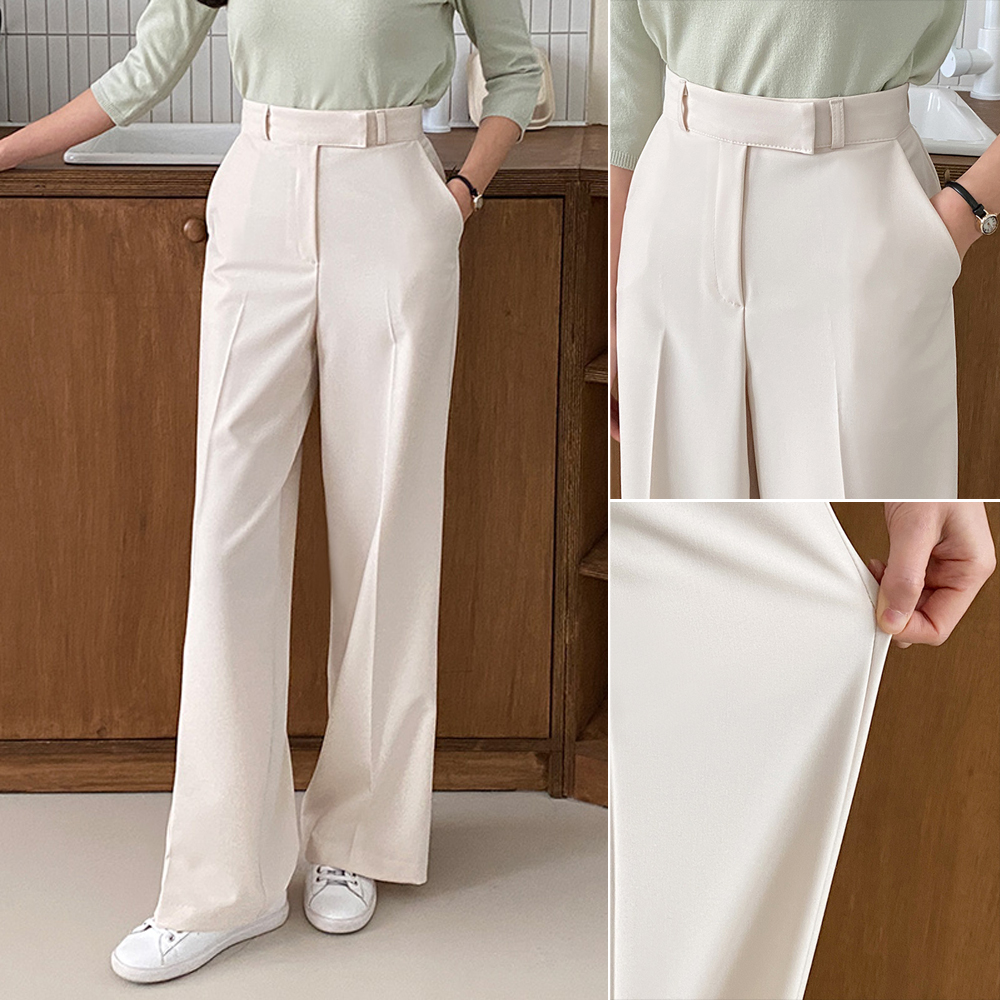 히든 버클 하이웨스트 스판 와이드 슬랙스 세미 여성와이드팬츠 통바지 여자 슬랙스 정장바지
