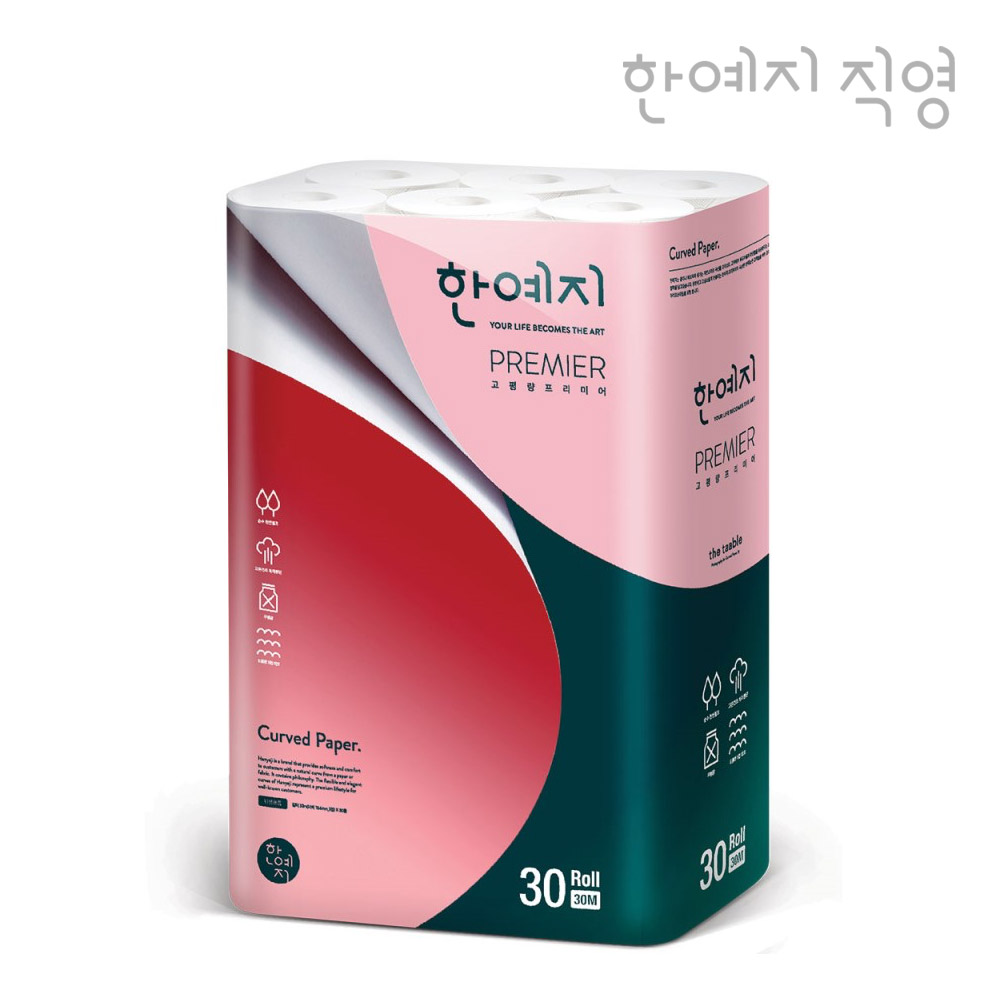 한예지 천연펄프 고평량 프리미어 30m 30롤 두루마리 화장지 1팩