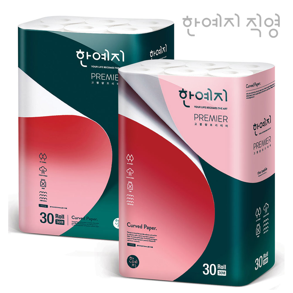 한예지 천연펄프 고평량 프리미어 30m 30롤 두루마리 화장지 2팩 - 상품 이미지