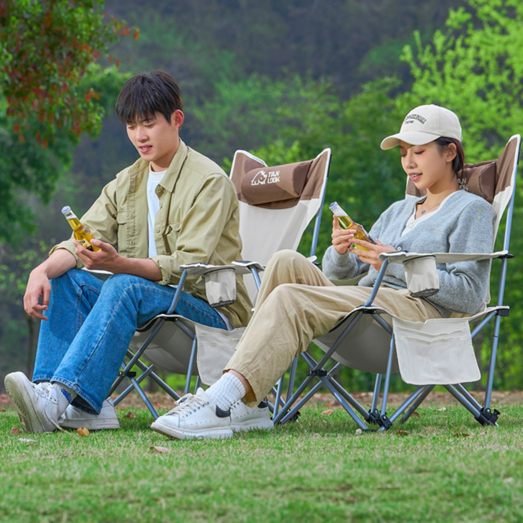 각도조절 발받침 캠핑의자 아이보리 블랙 경량 리클라이너 계곡 등산 체어 로우 캠핑의자 - 상세 이미지 2