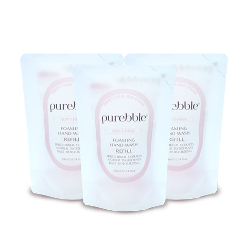퓨어블 포밍 핸드워시 손세정제 리필파우치 핑크 300ml 3개 - 상품 이미지