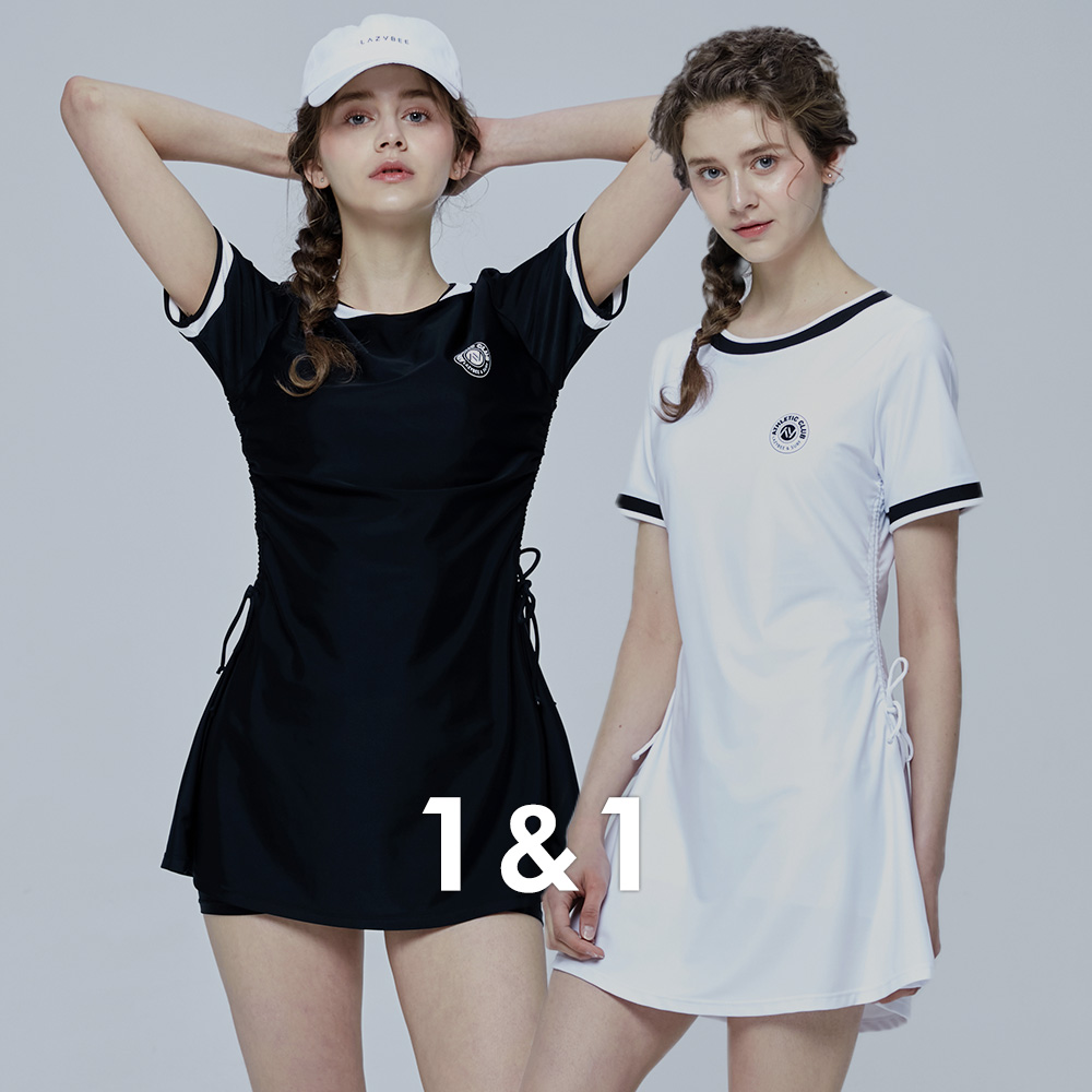 [1+1] 여성 원피스 수영복 체형커버 빅사이즈 래쉬가드 모노키니 밸런스 스트링 (이너팬츠 세트) - 상품 이미지