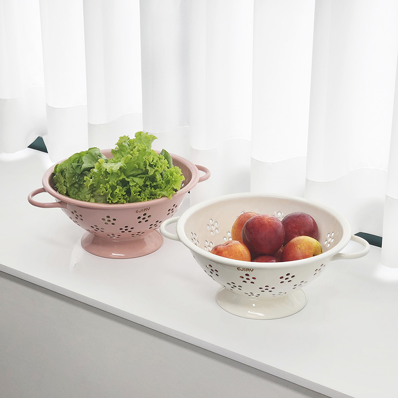 에지리 레모 법랑 콜렌더 소쿠리 타공 채반 과일보관 물빠짐 바구니