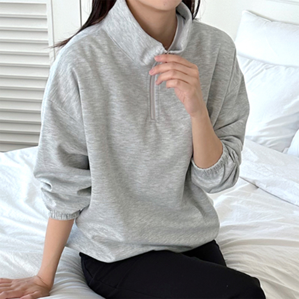 반집업 맨투맨 티셔츠 카라 봄 가을 카라넥 티 간절기 무지 여성 여자 긴팔 캐쥬얼 기본 이미지
