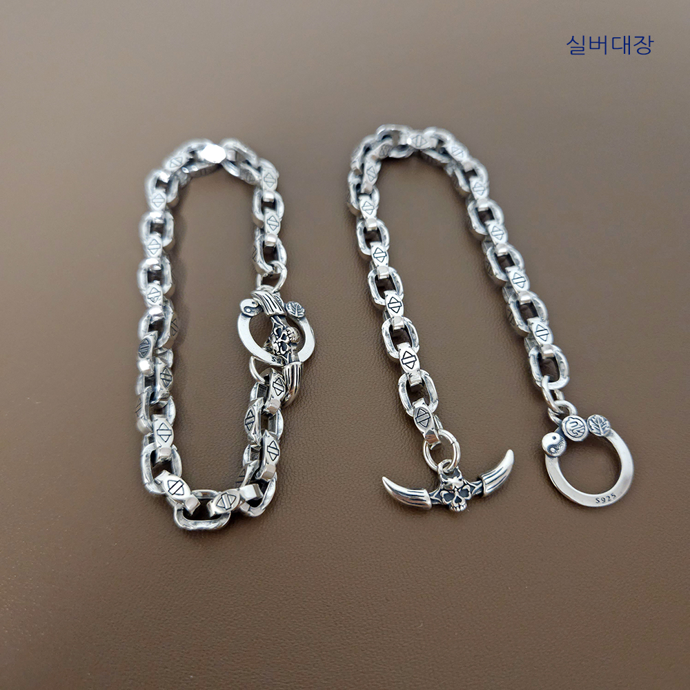 6.8mm 실버 925 빈티지 엔틱 패션 해골 남성 여자 체인 유화 선물 은 팔찌 - 상세 이미지 2
