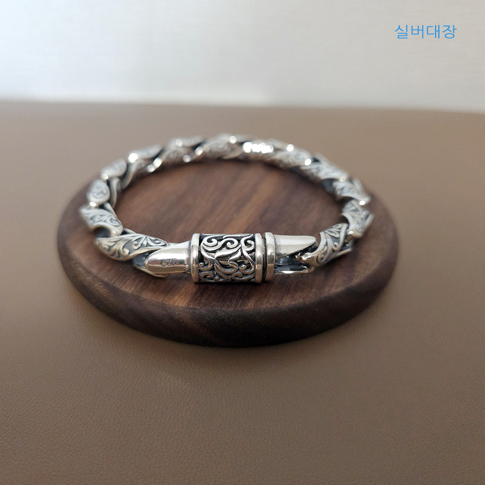 7mm 실버 925 남성 빈티지 엔틱 볼드 유화 힙합 선물 체인 은 팔찌 - 상세 이미지 4