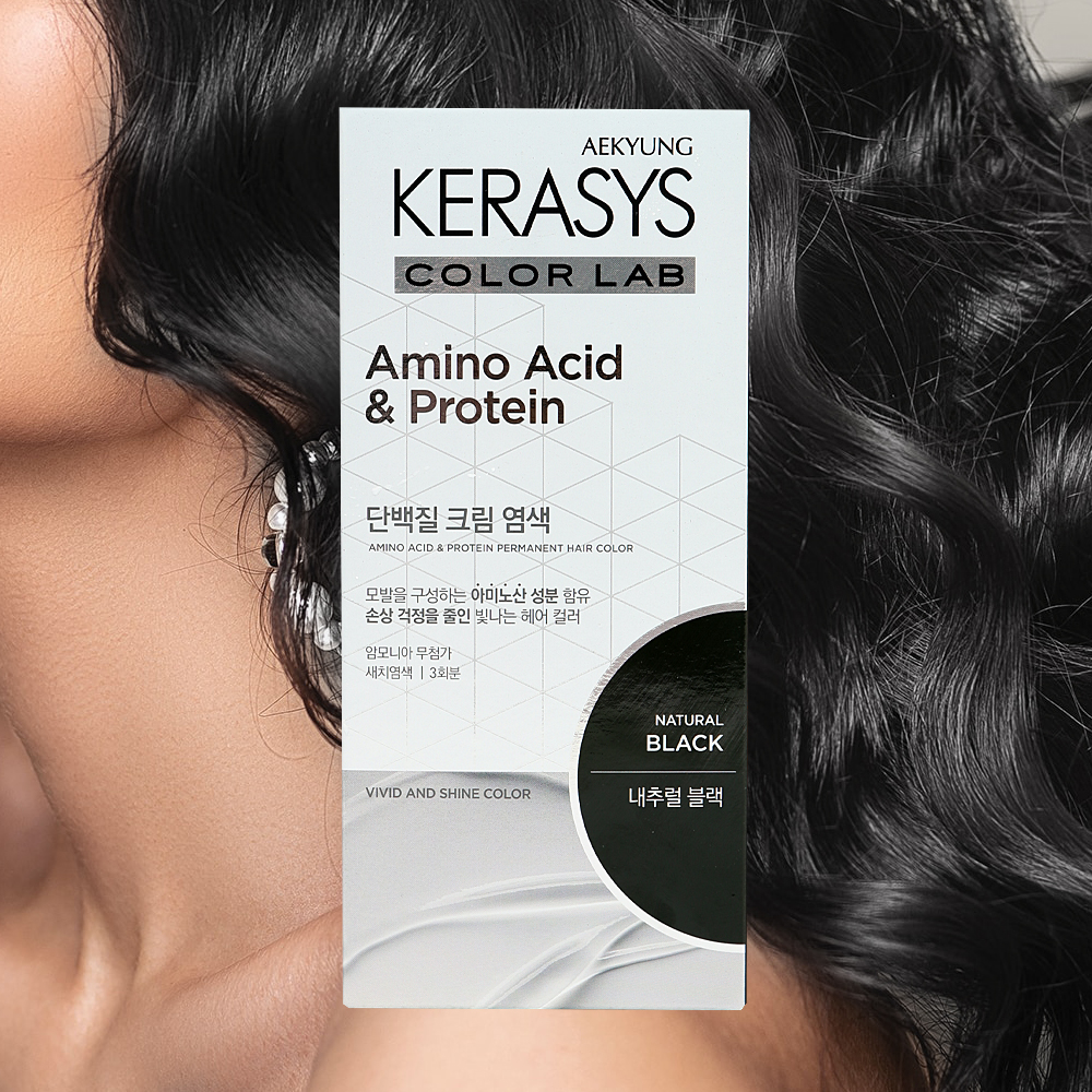 케라시스 컬러랩 단백질 크림 염색 내추럴블랙 새치염색 3회분 염색빗 포함