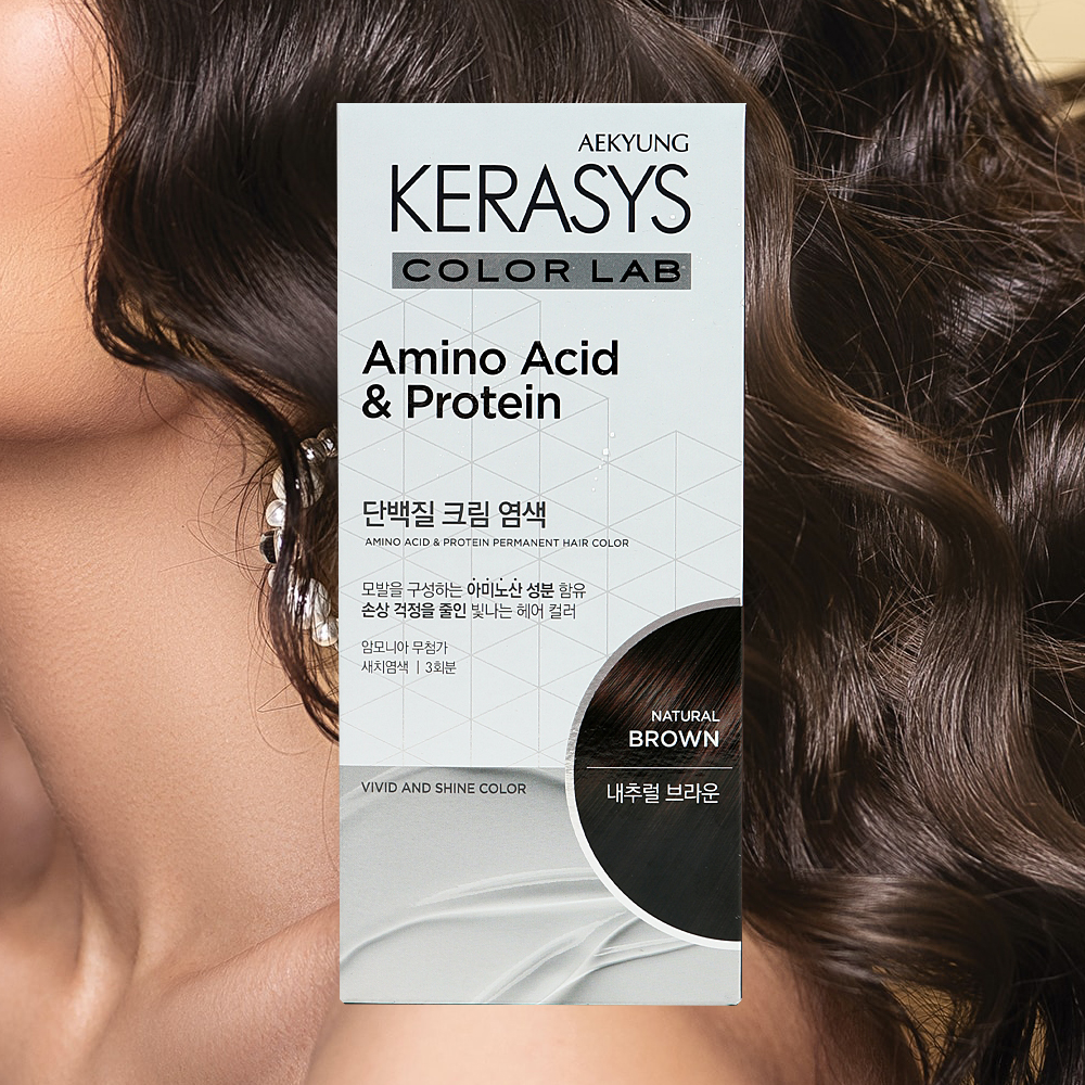 케라시스 컬러랩 단백질 크림 염색 내추럴브라운 새치염색 3회분 염색빗 포함