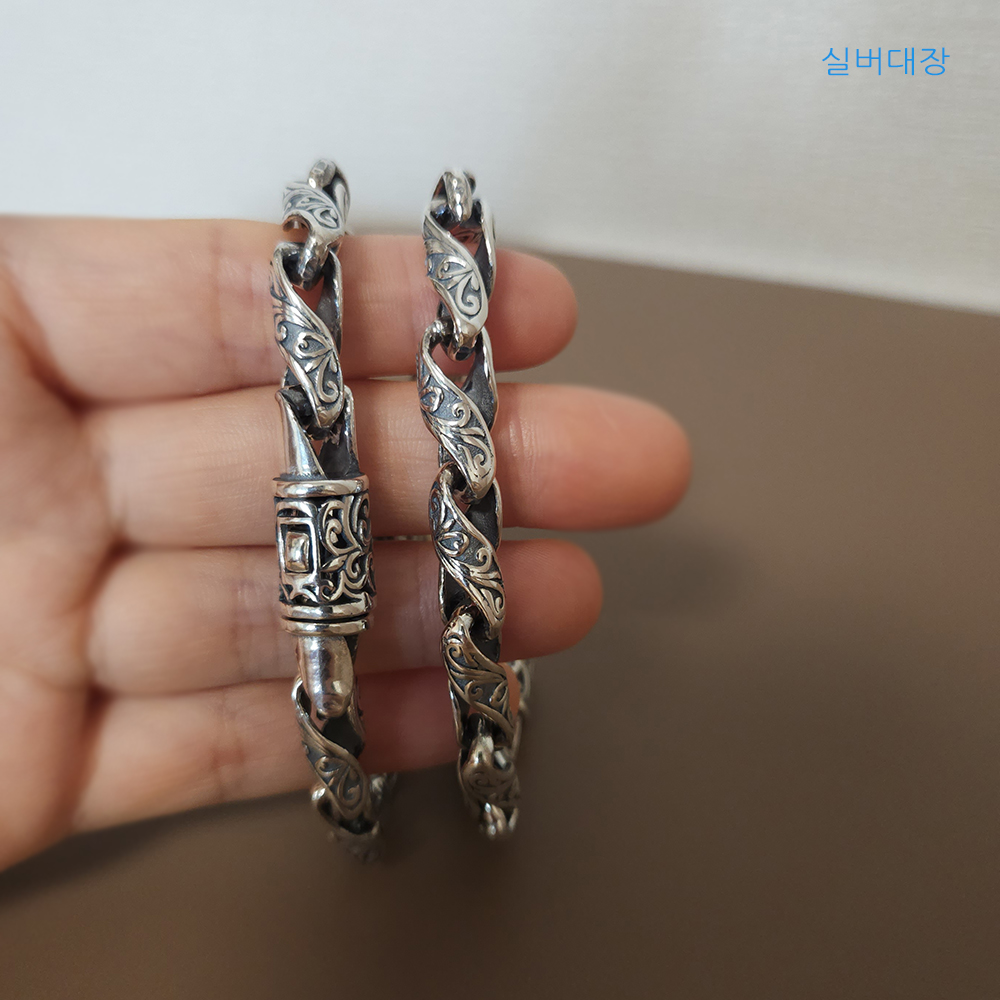 7mm 실버 925 남성 빈티지 엔틱 볼드 유화 힙합 선물 체인 은 팔찌 - 상세 이미지 3