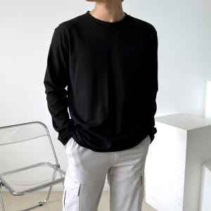 남자 긴팔티 무지 롱슬리브 오버핏 티셔츠 흰티 빅사이즈 착용 후기 | 사이즈/핏 총정리 - 상품 이미지 1