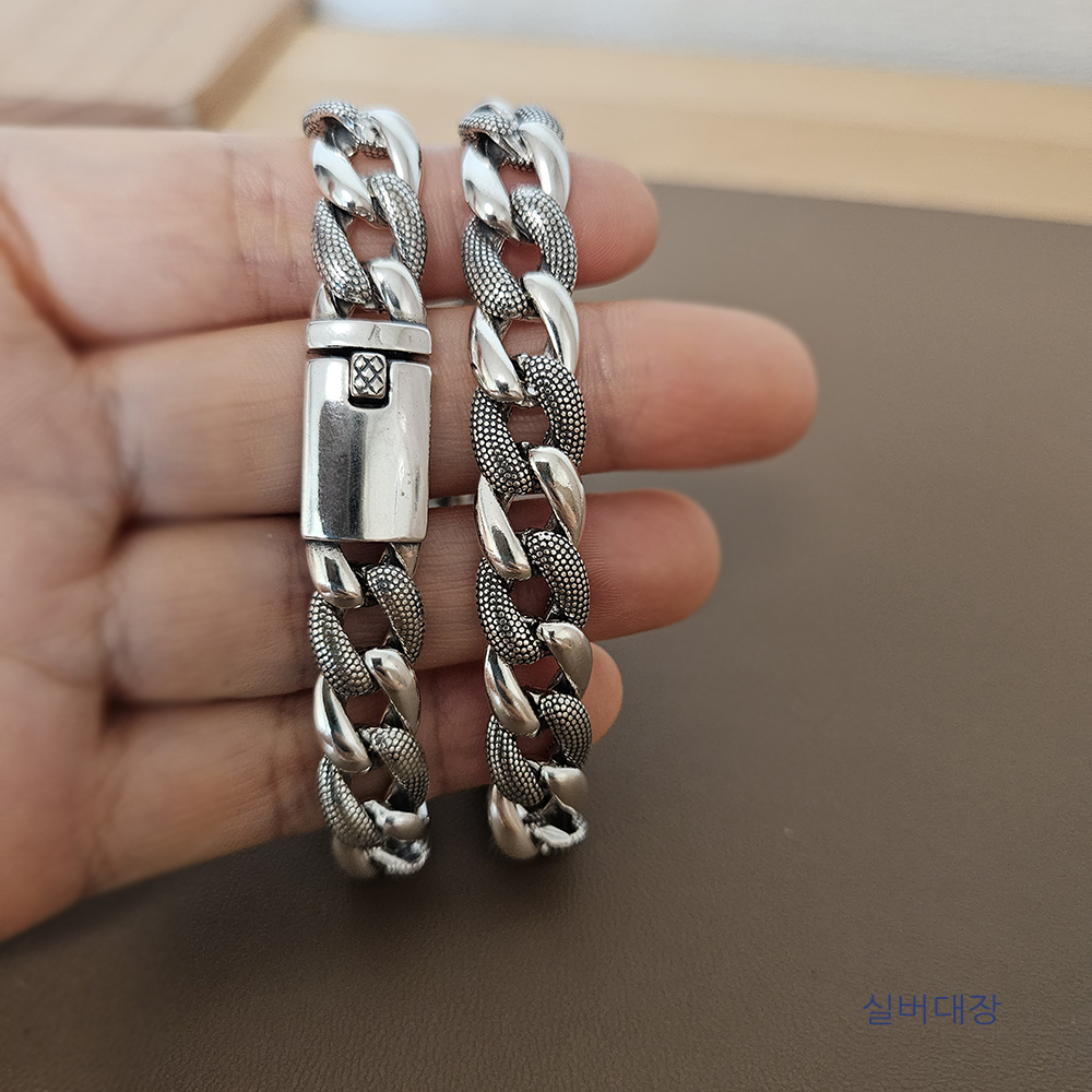 10mm 실버 925 빈티지 엔틱 남성 여자 커플 패션 체인 우정 무지 심플 은 팔찌 - 상세 이미지 4