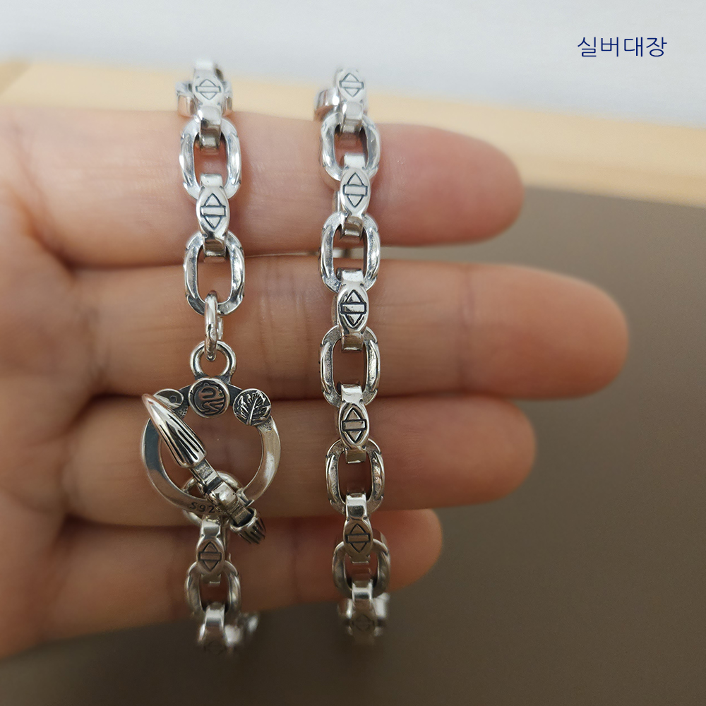 6.8mm 실버 925 빈티지 엔틱 패션 해골 남성 여자 체인 유화 선물 은 팔찌 - 상세 이미지 3