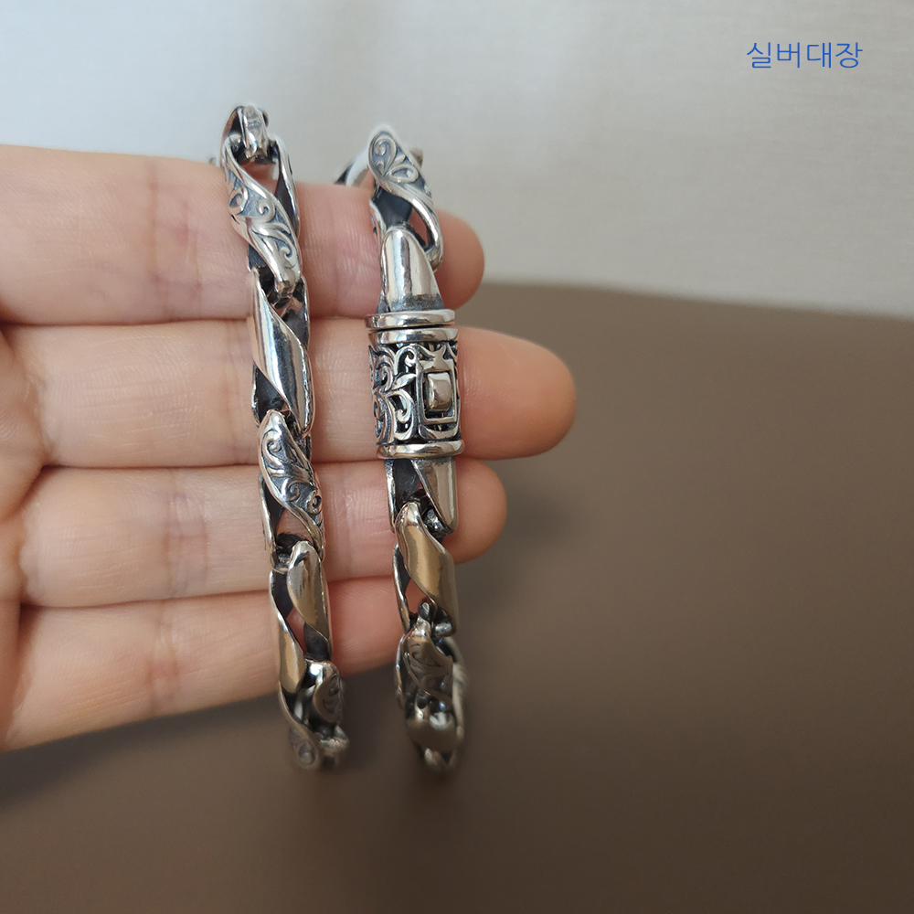 7mm 실버 925 레이어드 빈티지 엔틱 패션 체인 유화 은 팔찌 - 상세 이미지 3