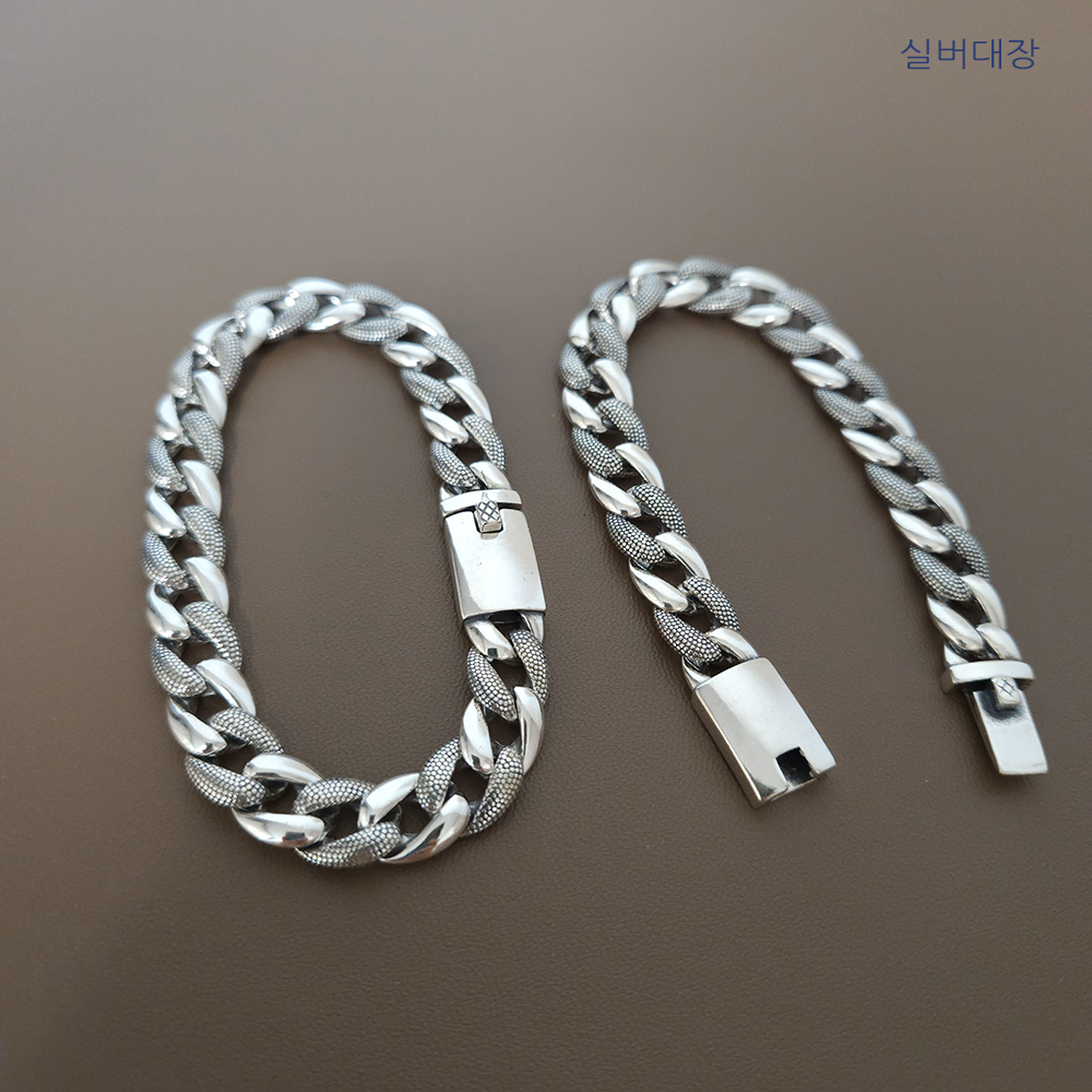 10mm 실버 925 빈티지 엔틱 남성 여자 커플 패션 체인 우정 무지 심플 은 팔찌 - 상세 이미지 2
