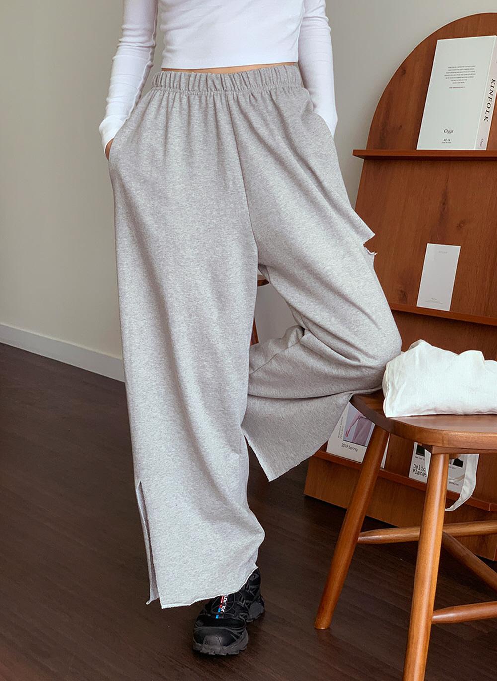 여성 와이드팬츠 통바지 봄 가을 밴딩 구제 찢어진 트레이닝 츄리닝 팬츠 이미지 3