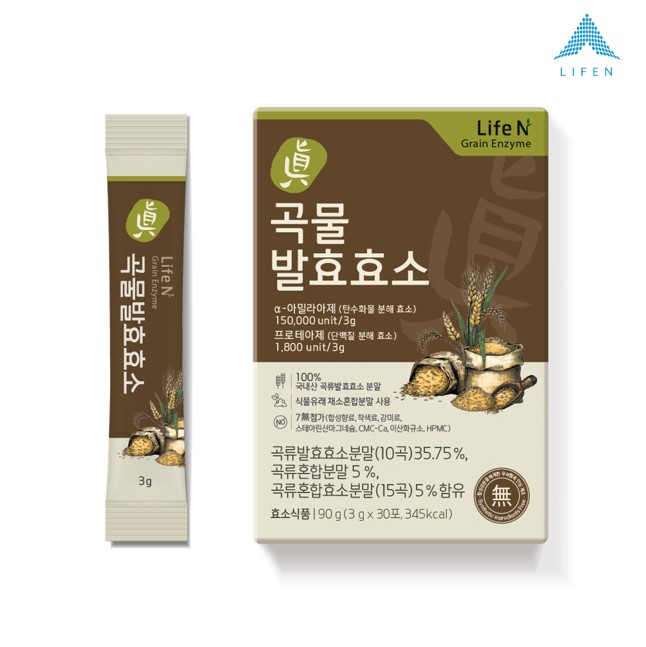 라이프엔 지방 탄수화불 분해 소화 유기농 진 곡물 발효 효소 3gx30포 30포, 1개 - 상품 이미지