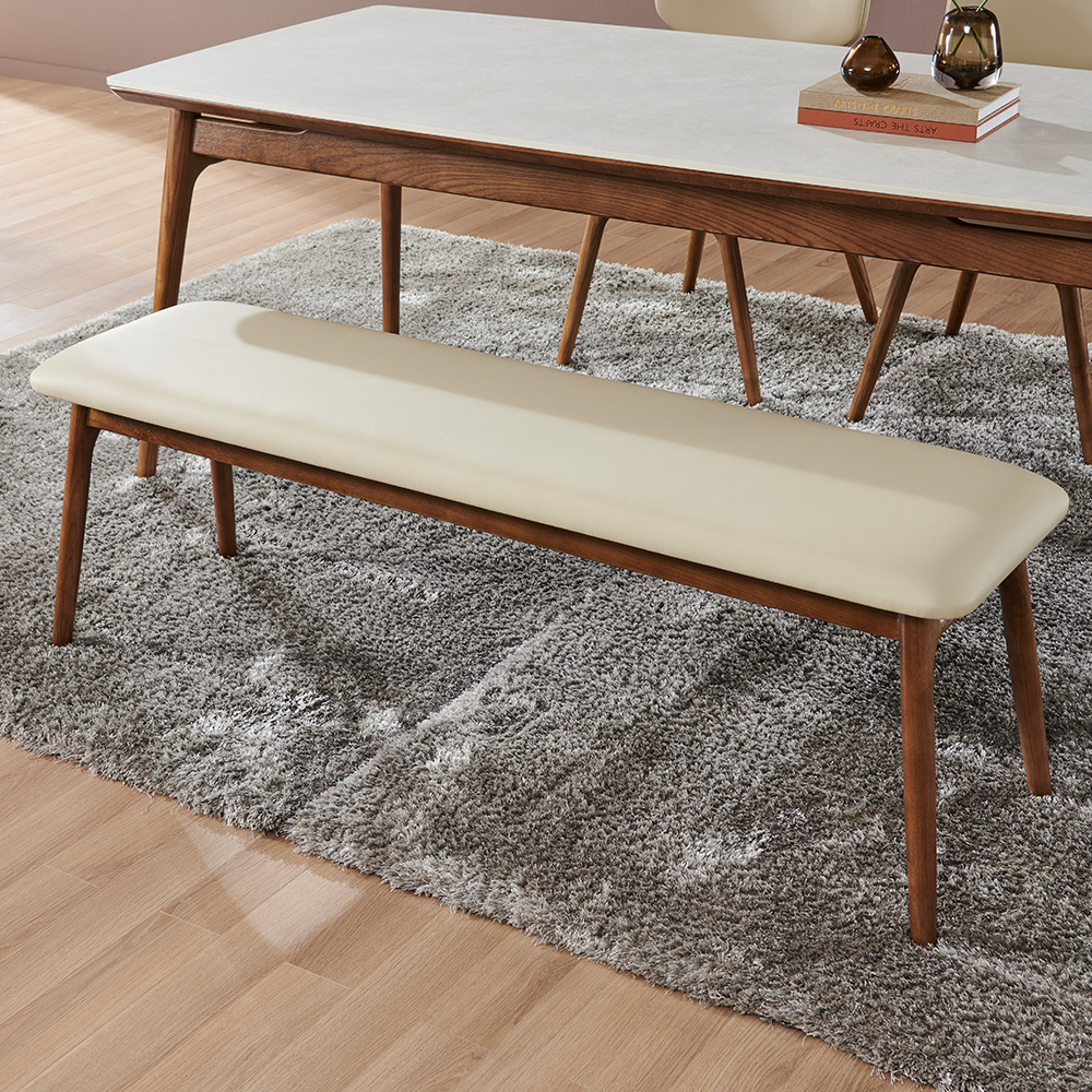 스코나 보르토 물푸레 애쉬 원목 실리콘레더 가죽 3인 벤치 의자 1400